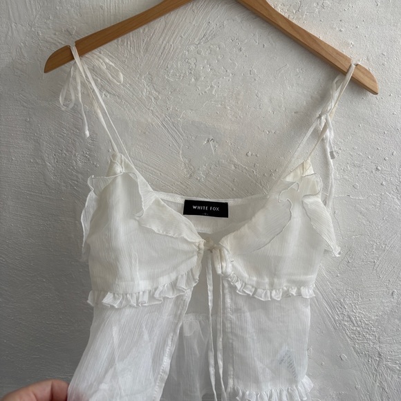 White Fox Boutique sheer white ruffle tie tank top - Picture 8 of 10